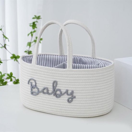 Baby Luiermand voor op de Commode - Opbergmand met 3 Vakken & Handgrepen - Regenboog Design - Organizer voor Luiers, Doekjes en Accessoires - Luiertas Commodemandje - Baby Organizer - Commode Organizer — afbeelding 2