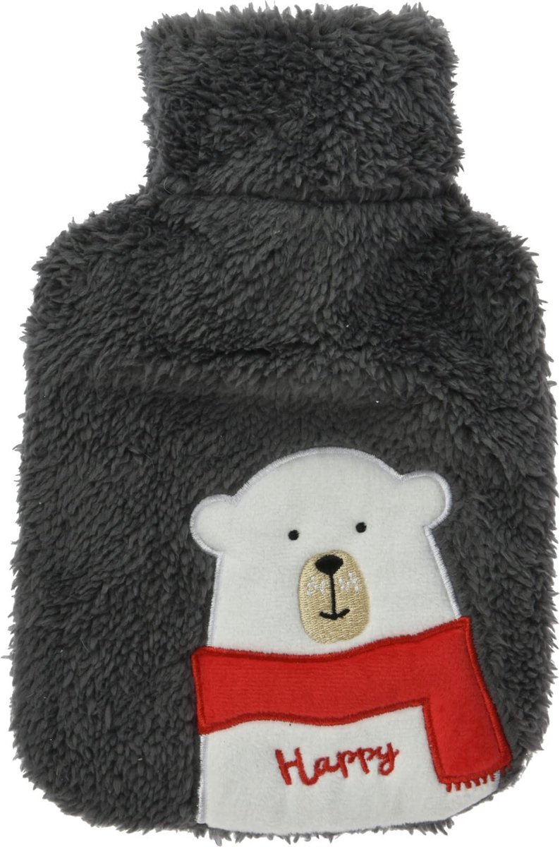 Pluizig zachte pluche warmwaterkruik met schattig diermotief borduurwerk - 28 x 18