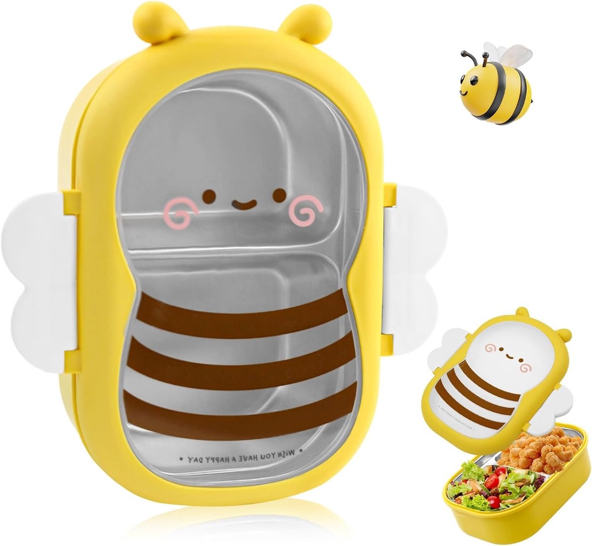 Lunchbox voor Kinderen en Volwassenen met Cartoon Bij Ontwerp, 2 Compartimenten, Lekvrije en Vaatwasmachinebestendige Bento Box voor Picknick en Werk