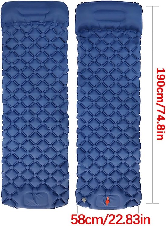 Zelfopblaasbare Slaapmat - Kampeer Matras Outdoor - Kamperen Backpacken - Ergonomisch Kubus Ontwerp - 190x58x5cm - Blauw — afbeelding 5