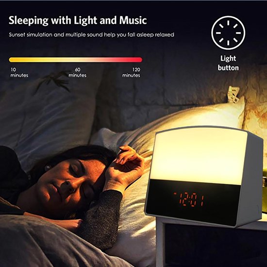Wekker met Zonsopgang - Wake Up Light - Rustig Ontwaken - Simuleert Zonsopgang - N.v.t. - Wit — afbeelding 5