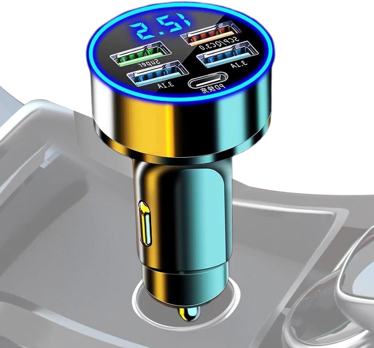 Auto Oplader - USB C Lader - Onderweg Opladen - Snelladen Tot 60% - 5 Poorten - Zwart