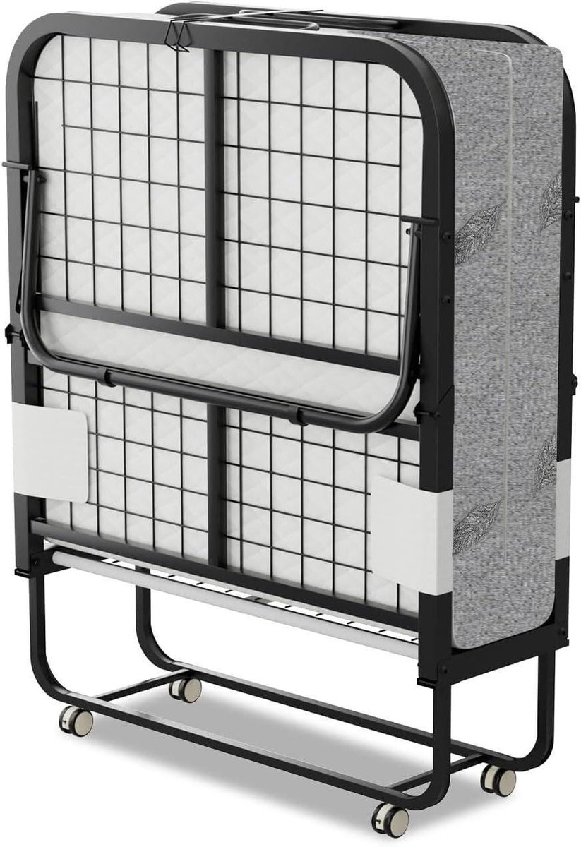 Klapbed met Matras - Gastenbed Opklapbaar - Extra Slaapplaats - 13cm Schuimmatras - 90 x 200 cm - Grijs
