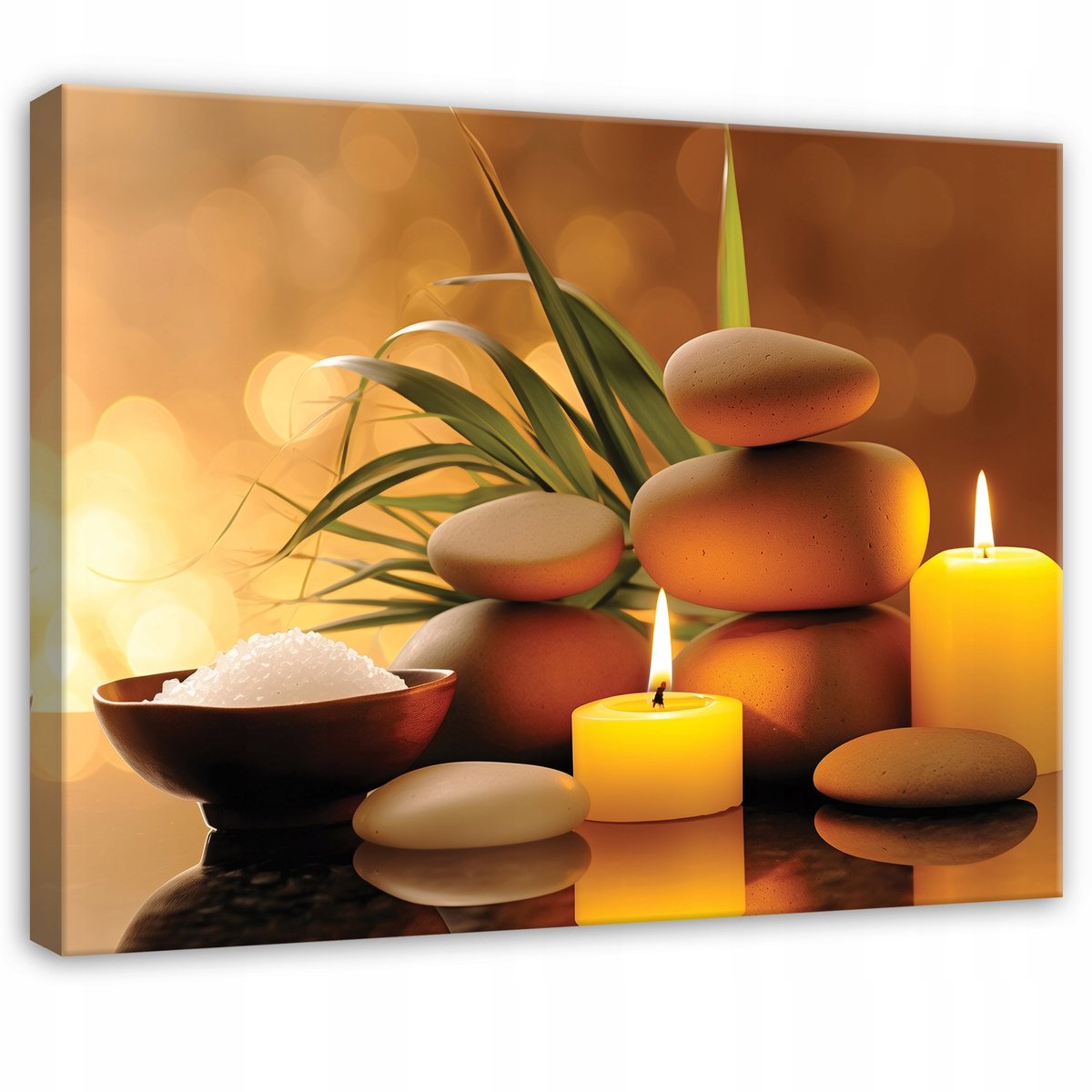 WALLARENA Schilderij op canvas - 60x40 cm - spa stenen en kaarsen - wellness wanddecoratie voor badkamer, spa en massageruimte Veelkleurig