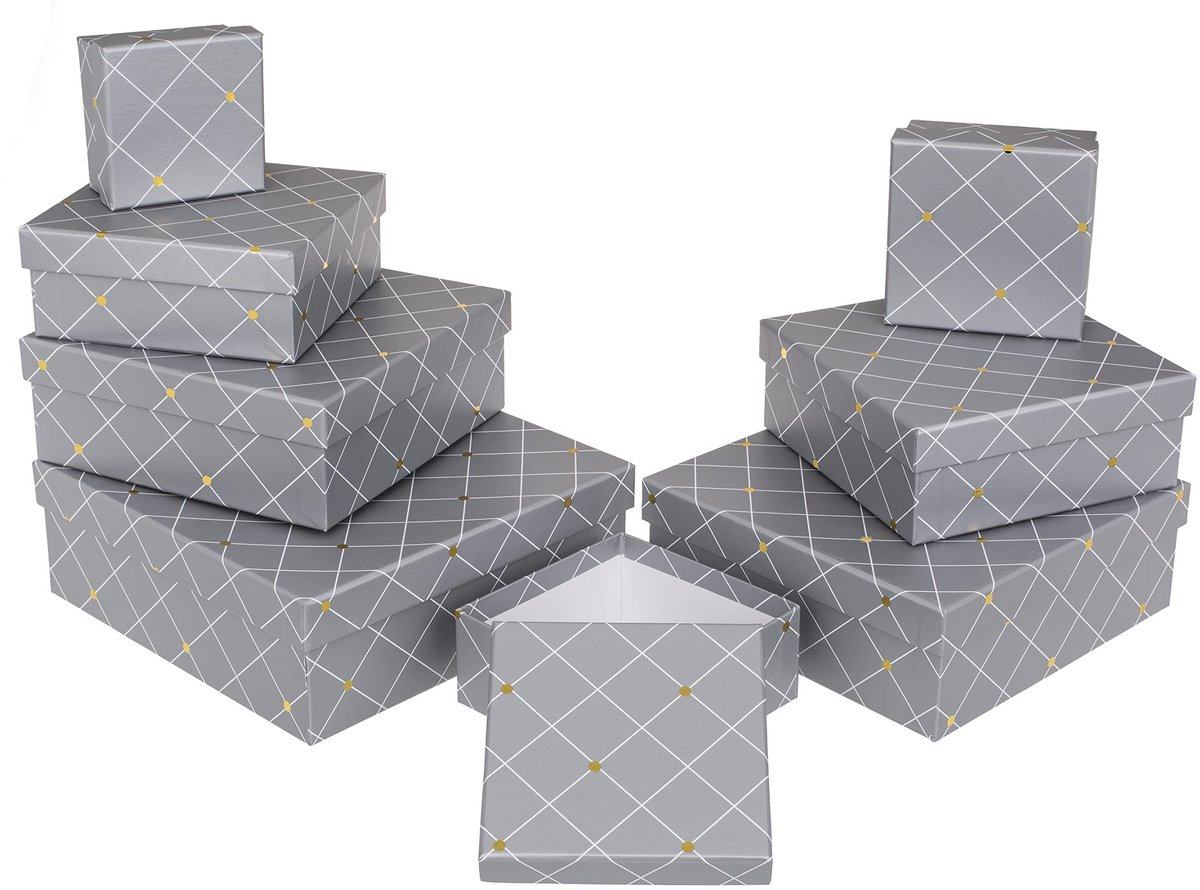 OmGoods - Dailygoody - 8-delige set cadeaudozen - Cadeauverpakking - Stijlvolle dozen voor elke gelegenheid - Grijs met karo-patroon - Perfect voor verjaardagen...