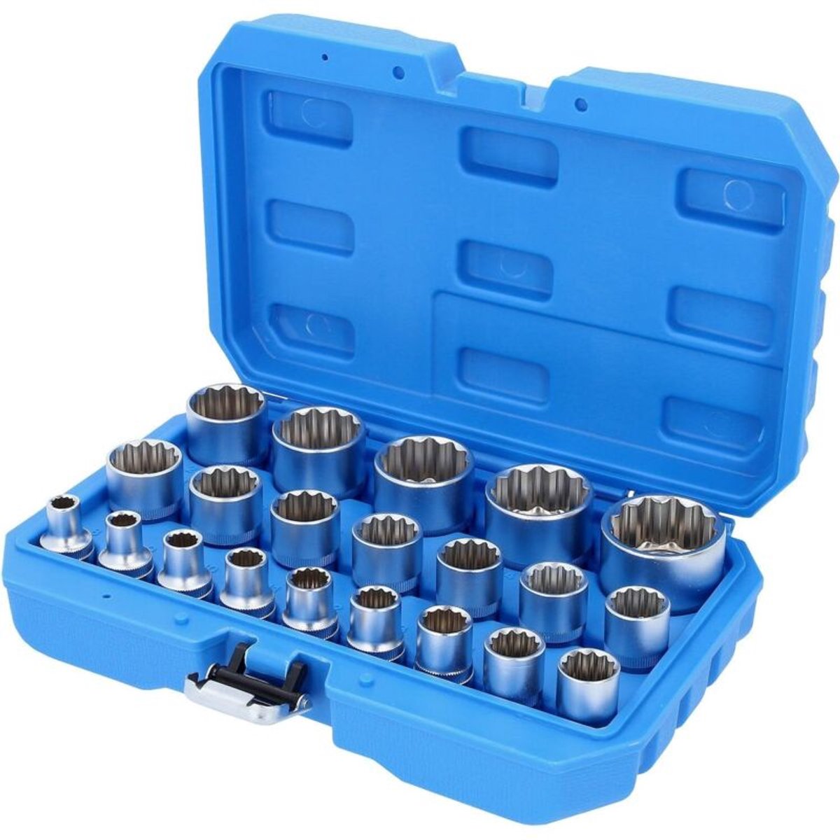 21-delige 1/2-inch (12,7 mm) 12-hoekige doppenset, 8-36 mm, met groeven, inclusief momentsleutel