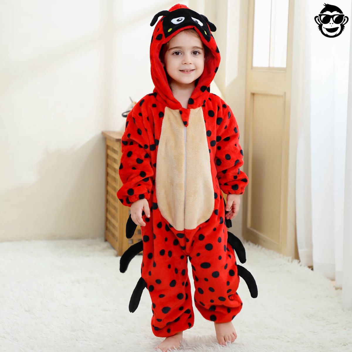 BoefieBoef Dieren Baby Onesie Peuter Pyjama Kinderen 6 maanden - 2 jaar – Lieveheerstbeestje – Verkleedkleding met Luierrits – Carnaval Dierenpak - Halloween en Kraamcadeau Tip – Zacht Flanel - Romper - Boxpak - Jongens - Meisjes - Kruippak - — afbeelding 8