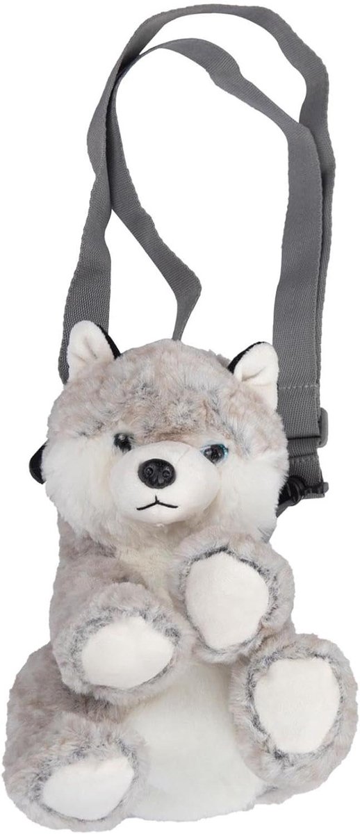 Pluche Husky Tas - Schoudertas Telefoon - Casual Gebruik - Verstelbare Band - 20x15x1 cm - Grijs