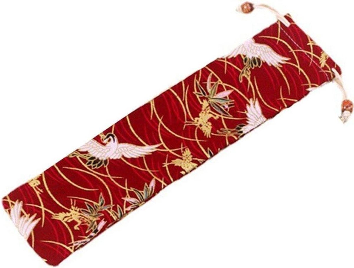 Bestek Tas - Servies Pouch - Reizen - Herbruikbaar Canvas - 24x7.5cm - Rood