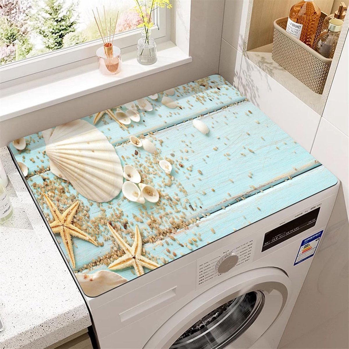 Wasmachinekussen Antislip - Apparaatmat Beschermer - Huishoudelijk Gebruik - Zeer Absorberend Sneldrogend - 60x60 cm - Zandstrand Patroon