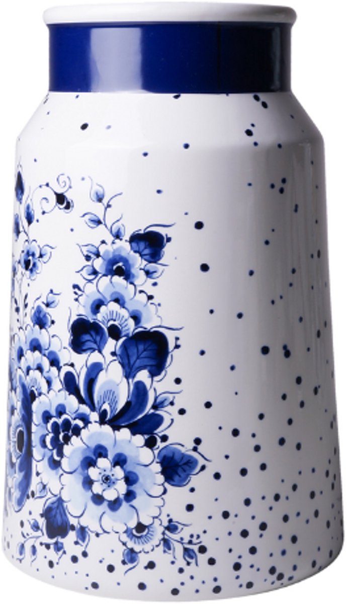 Heinen Delfts Blauw - Melkbusvaas - Blauwe Stip - Groot - Hoogte 30 cm.
