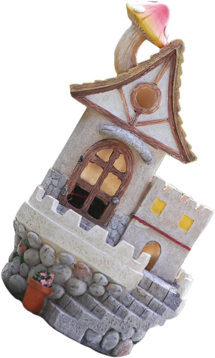 Tuin Decoratie Huisje - Sprookjeshuisje Figuur - Buiten Verlichten - Zonne-energie Werking - 21 x 12.5 cm - Kleurrijk