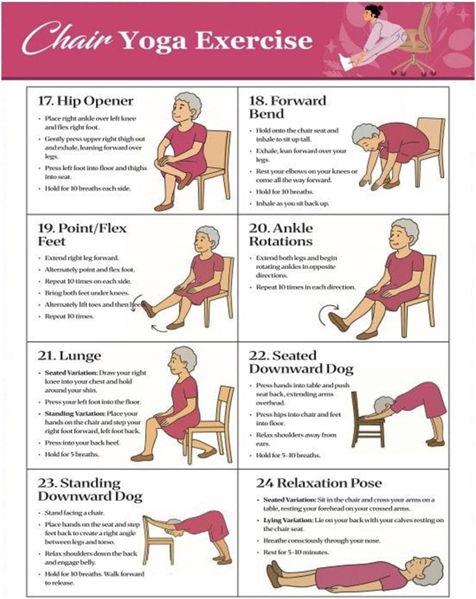 Stoeloefenposter - Zittende Oefeningen - Thuis Fitness - Duidelijke Instructies - 29x21cm
