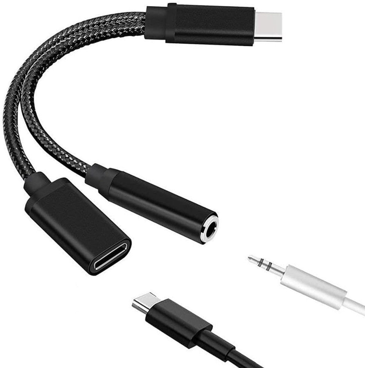 Audio Adapter - Opladen Muziek Splitter - Type C Apparaten - 2 in 1 Functionaliteit - Zwart