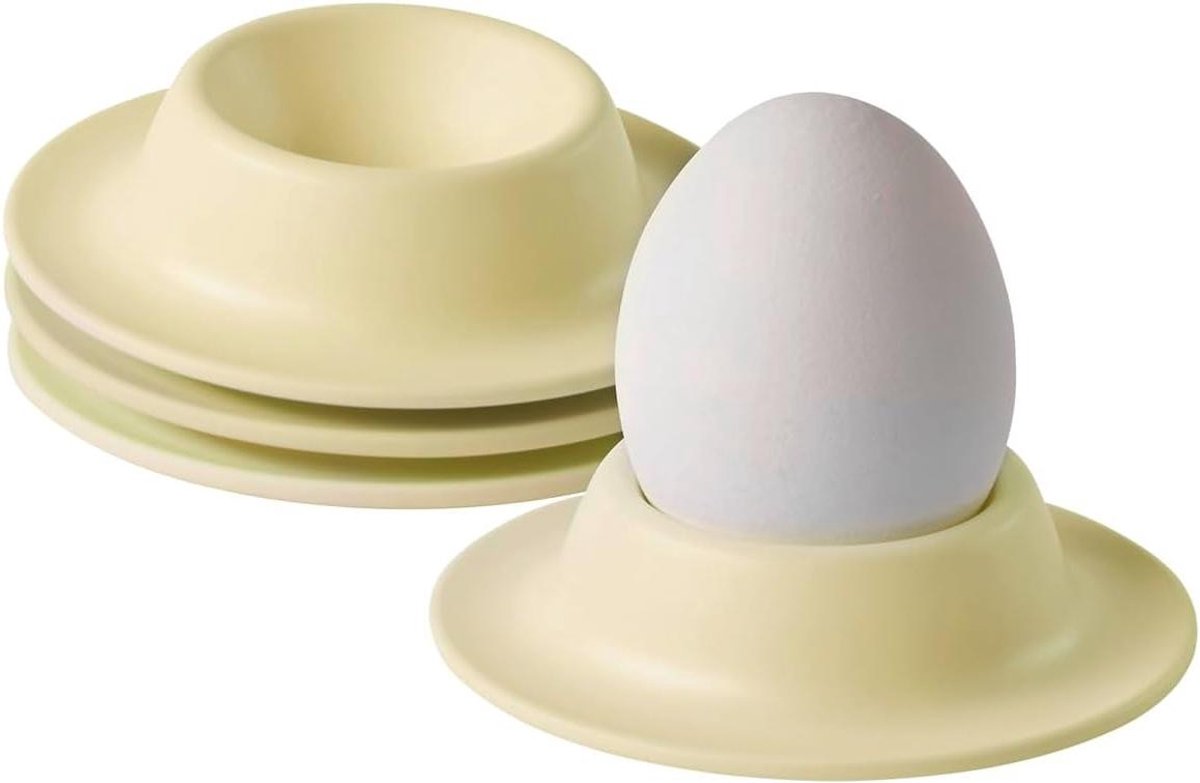 Eierdopjes set - Eierdopjes houder - Ontbijt tafel - Mat geel design - 8.5 x 8.5 cm - Geel