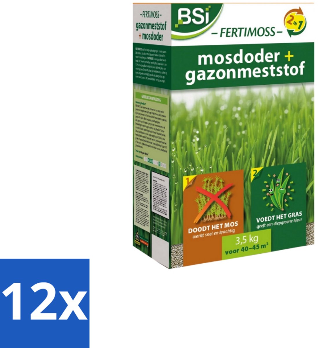 Fertimoss – Mosdoder & Gazonmeststof – Diepgroen en Egaal Gazon – 3,5 kg (45 m²) - Voordeelverpakking - 12 stuks