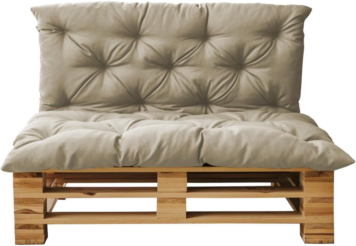 Palletkussen Gewatteerd - Zitkussen Rugleuning - Binnen en Buiten - Schuimvlokkenvulling Medium - 120x80x40cm - Crèmekleurig