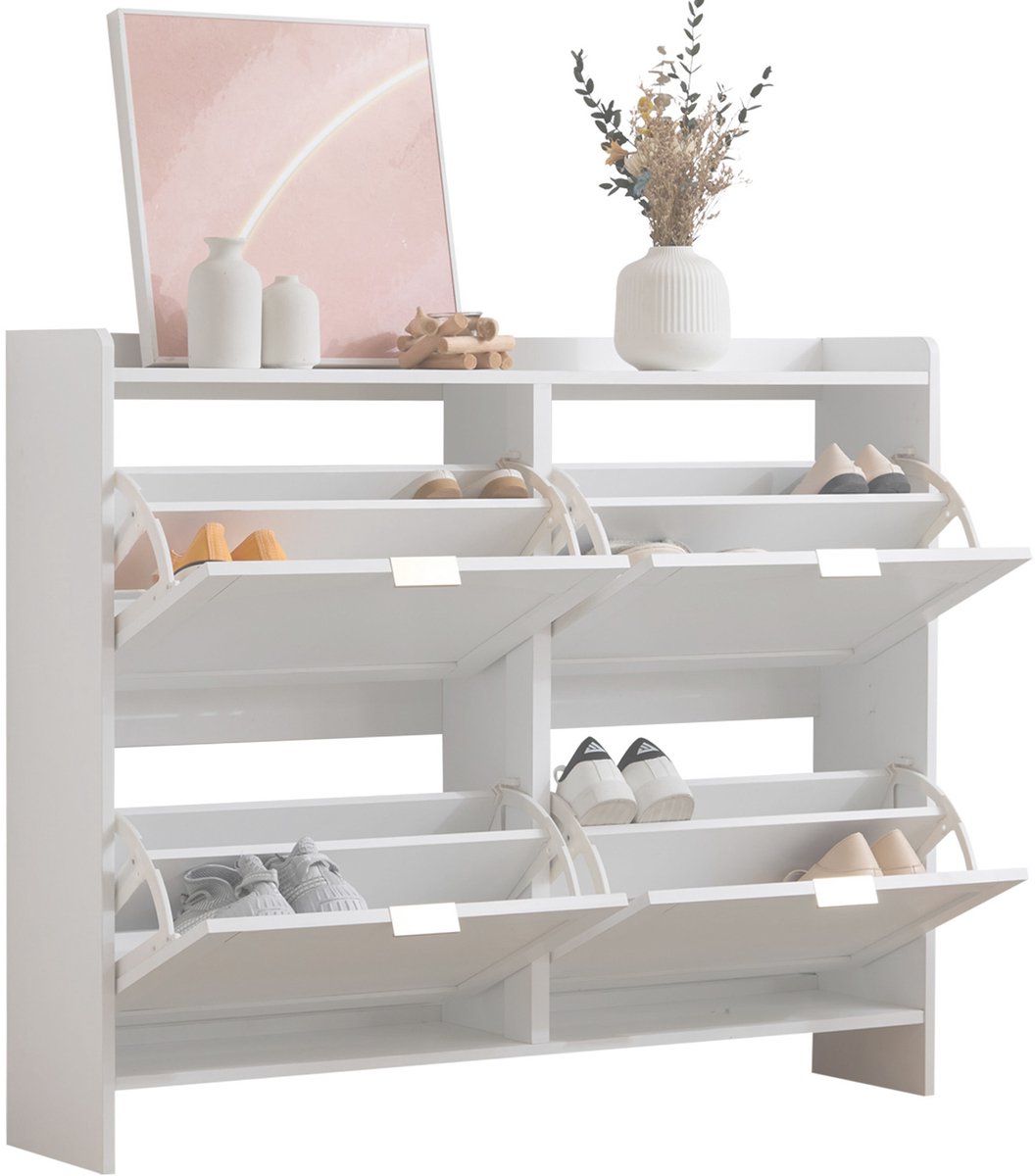 YYchan Schoenenrek - Schoenenkast met Bogen - Zwevend en Gemakkelijk te Reinigen - Schoenenrek 4 Kleppen - 110x24x90 cm - Wit