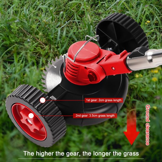 Bosmaaier Grastrimmer - Accu Elektrische Grasmaaier - 30W Rood Handgrasmaaier - Borstelloze Draadloze Grasmaaier - Lengte Verstelbaar - Multifunctionele Snijkop - met 2 Accu's - Tuingereedschap voor Gazon - Draagbare Kantenmaaier van Bosmaaier. — afbeelding 3