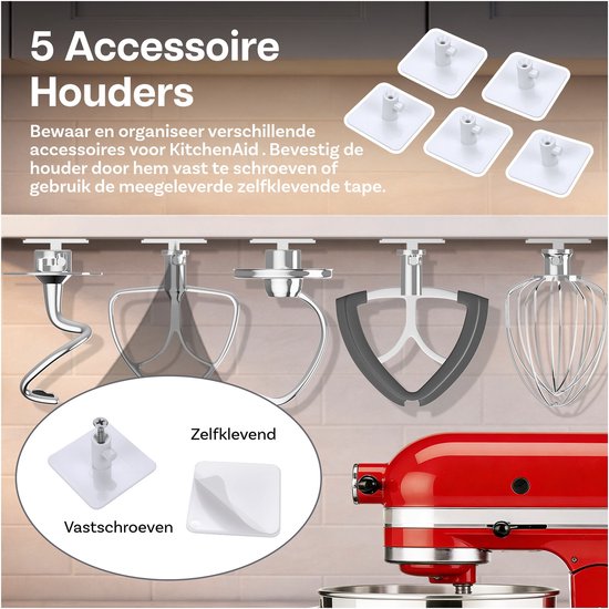 3-in-1 Organizer Set voor KitchenAid 4,5–5,5 Tilt-Head Stand Mixers Artisan & Classic Series van MMOBIEL - 12-delige Set met 5x Bevestigingshouders, 6x Kabel Organizers & 1x Schuifmat — afbeelding 2