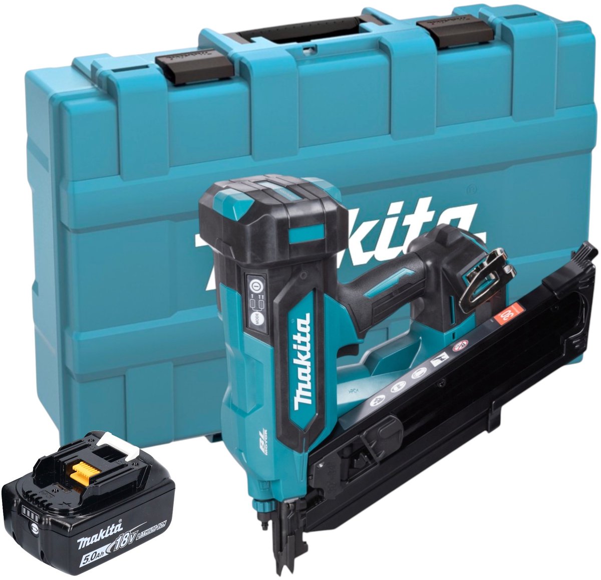 Makita DBN 900 T1K accu-spijkermachine 18 V 50 - 90 mm borstelloos + 1x accu 5,0 Ah + koffer - zonder oplader
