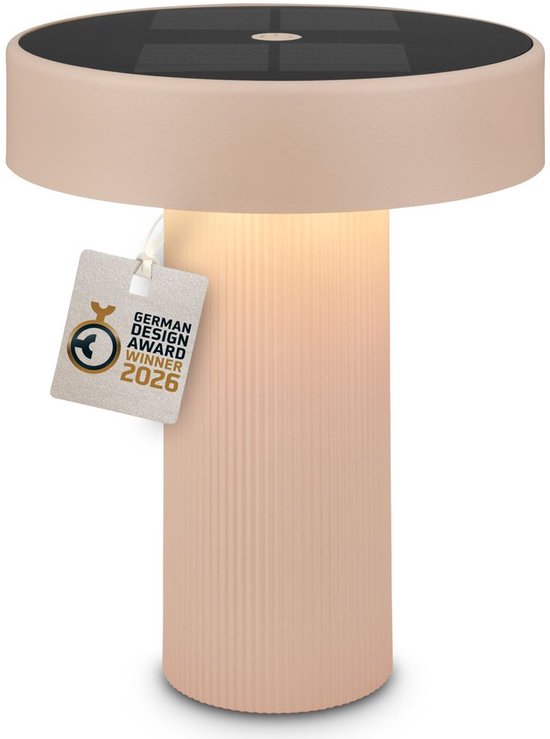 BRILONER Poga - Tafellamp oplaadbaar - dimbaar - zonneenergie buitenverlichting - warm wit licht - Ø16 cm - beige