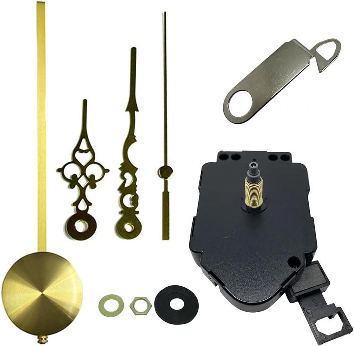 Kwarts Slinger Klok Kit - Klok Beweging - Klok Reparatie - Metalen Hanger - 98mm Gouden Wijzers - Goud