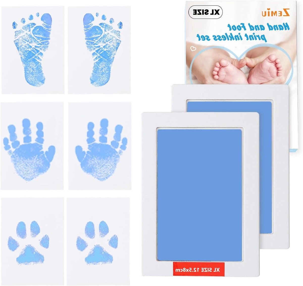 Baby Handafdruk Kit - Voetafdruk Aandenken - Kraamcadeau Maken - Inktvrij Huidcontact - Groot Formaat - Blauw