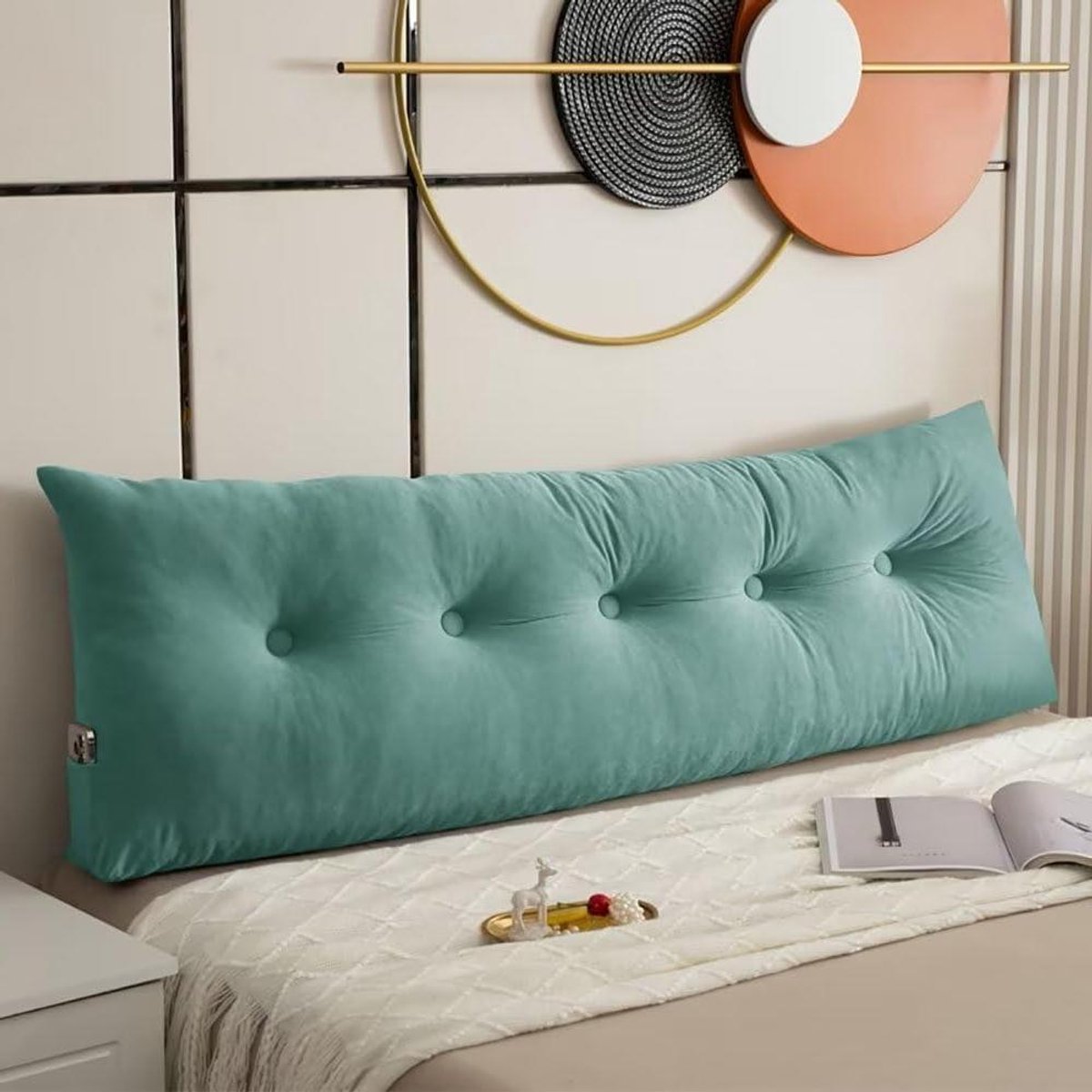 Bedrugkussen - Leeskussen Hoofdbord - Ontspanning in Bed - Met Zijvakken - 100x40x12cm - Cyaan