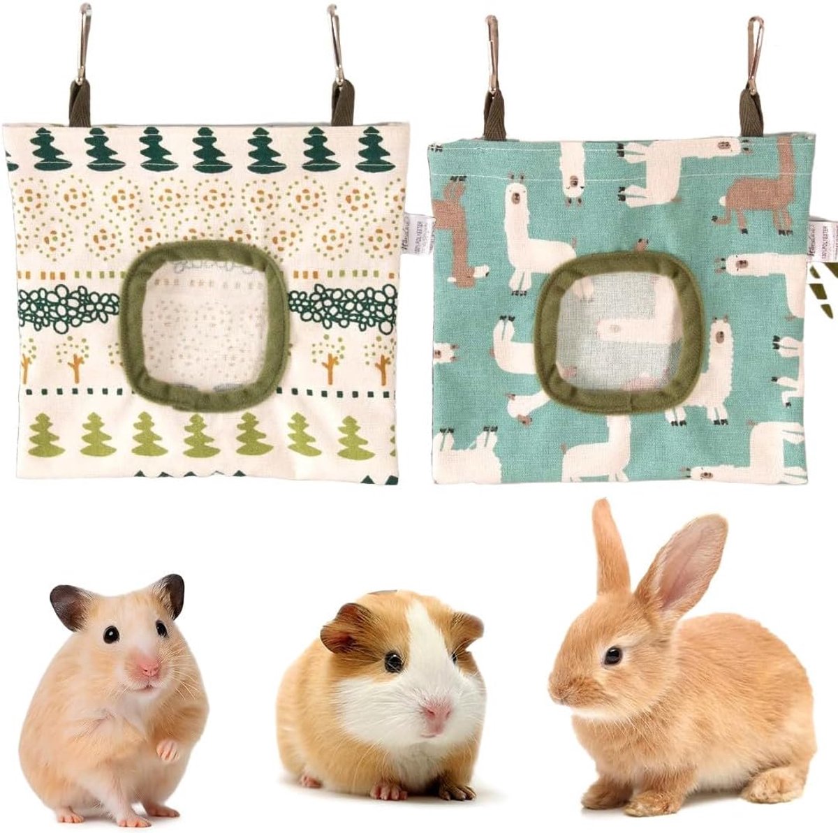 Hooitas Set - Voederdispenser Zak - Kleine Dieren - Set van Twee - Lichtbruin