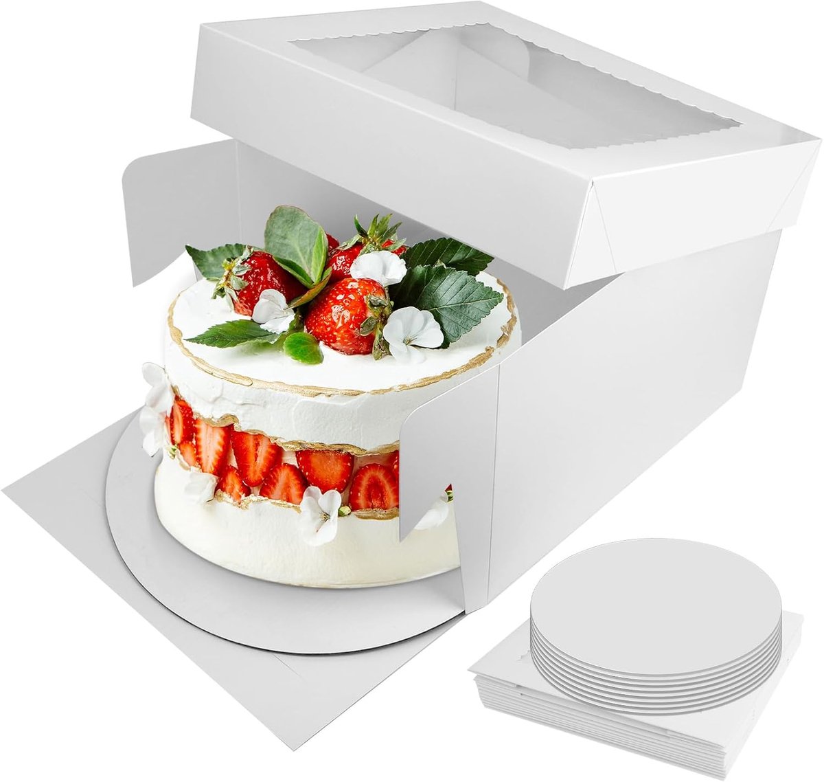 Taartdozen Set - Bakdoos Verpakking - Taart Transport - Met Venster & Tray - 30x30 cm - Wit
