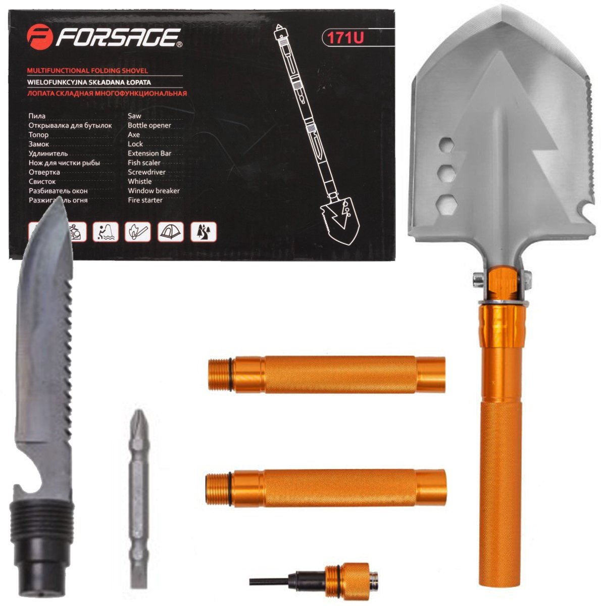 Forsage F-171U - Militaire Opvouwbare Schop - Survival - 70 cm - Staal en Aluminium