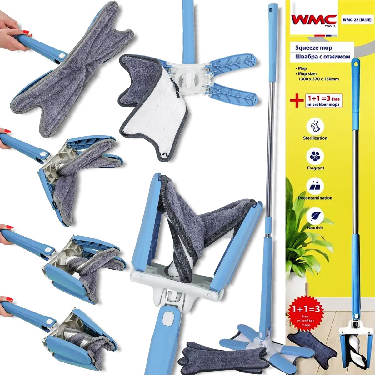 WMC X-serie - Draaibare Dweil - 360° - Zelfwringend - 3 Microvezelhoezen