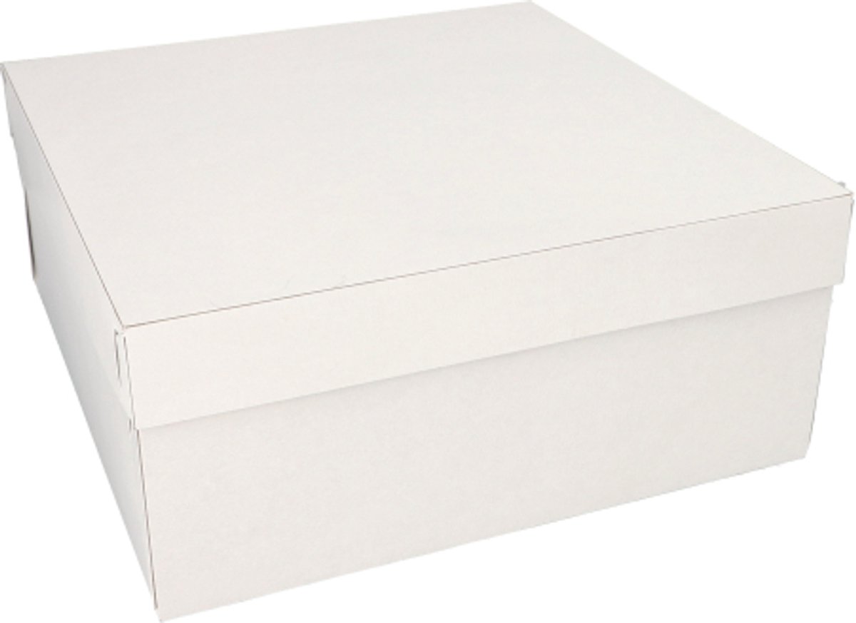 5x 10 Kartonnen gebaksdozen met deksel hoekig 30 cm x 30 cm x 13 cm wit