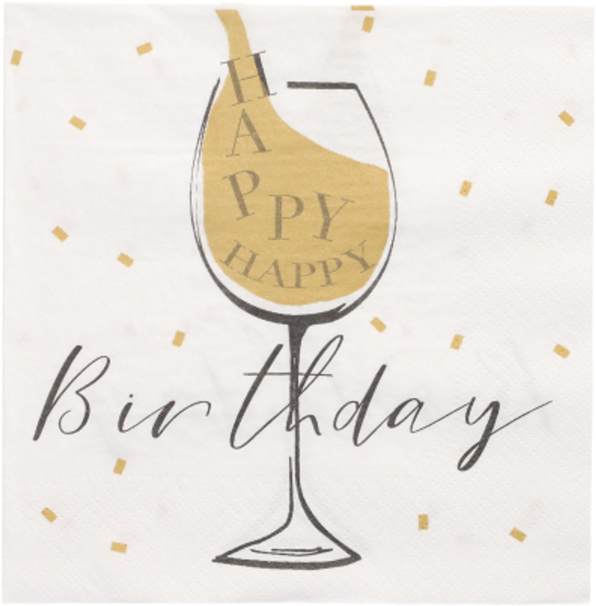12x 30 Servetten 3-laags 1/4 vouw 33 cm x 33 cm wit Happy Birthday