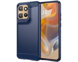 Geborsteld TPU Hoesje Geschikt voor Motorola Edge 60 Neo - Beschermhoes - Back Cover - Case Flexibel TPU - Stijlvol Carbon - Dun - Blauw