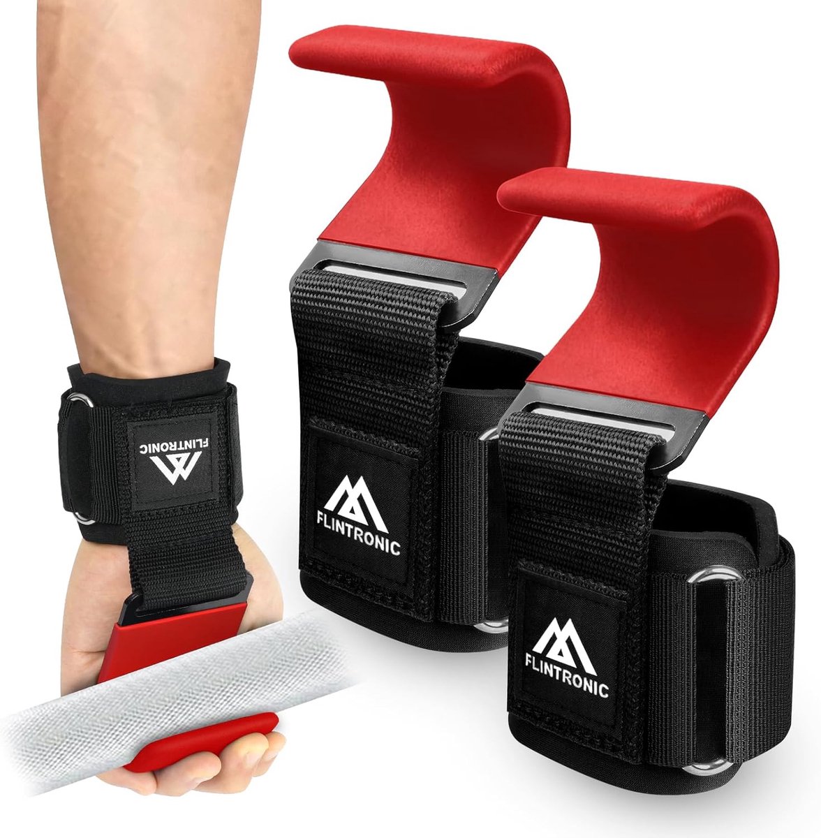 Gewichthefhaken - Polssteunbanden Fitness - Krachttraining Bodybuilding - Verstelbare Neopreen Vulling - 500 Gram - Rood