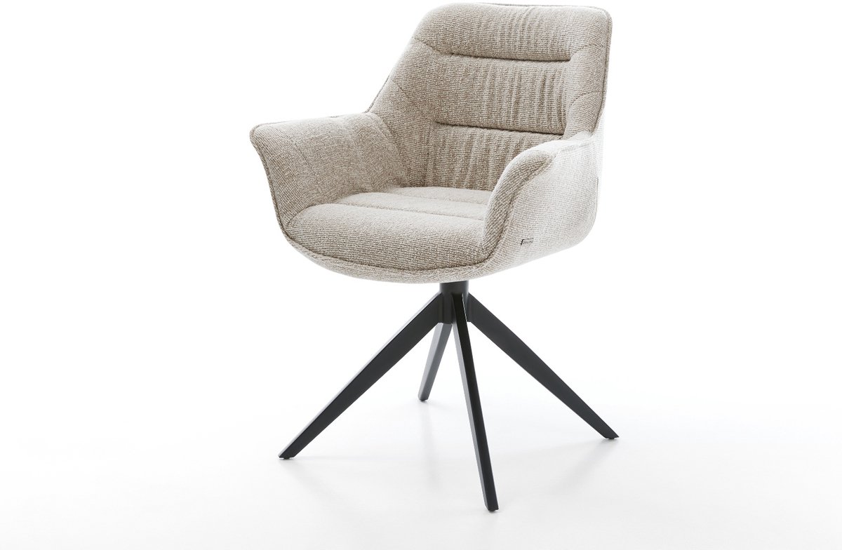 Eetkamerstoel Kaira-Flex kruisframe breed zwart geweven stof beige 360° draaibaar rocker-functie
