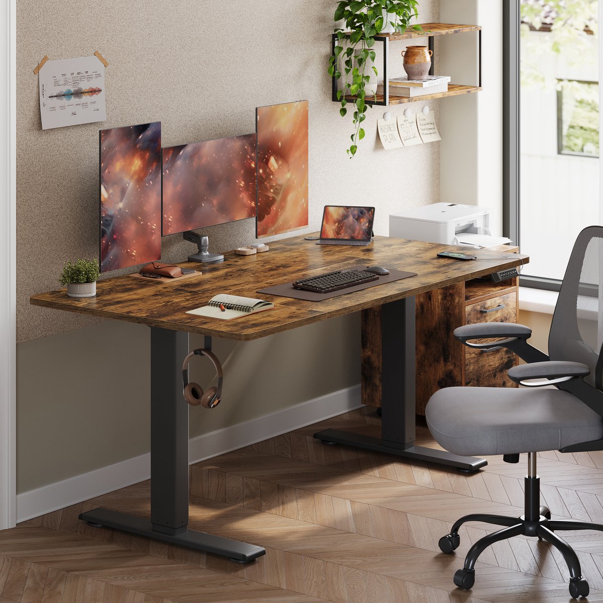VASAGLE - Zit Sta Bureau - Elektrisch - 140 x 80 cm - Met USB-C Poort en 3 Geheugenstanden thumbnail 3