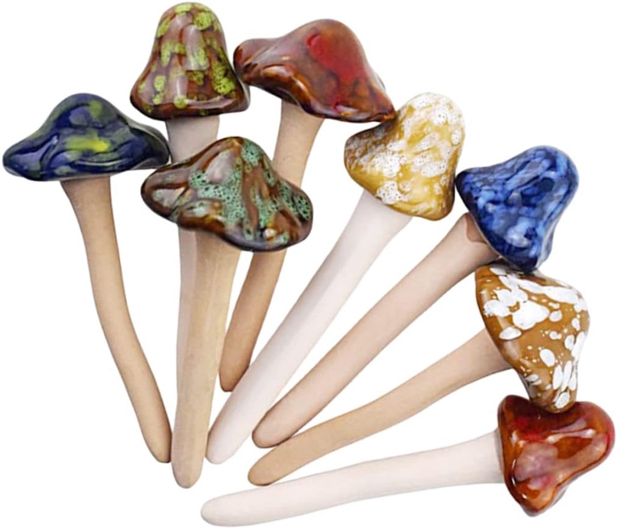 Keramische Paddenstoelen - Tuinbeelden Ornamenten - Buiten Decoratie - Set van 8 stuks - 12x5cm per stuk - Diverse kleuren