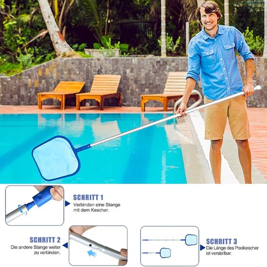 Schepnet Zwembad - Reinigingsnet Vijver - Water Oppervlak Reinigen - Fijnmazig Net - Tot 150 cm - Blauw — afbeelding 5