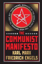 Boekomslag van The Communist Manifesto met een rode ster, hamer en sikkel, en tekst in goud en rood.