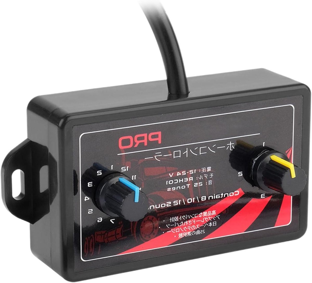 Hoorncontroller Auto - Muziekbox Claxon - Geluidsaanpassing Voertuig - 25 Geluidseffecten - 12-24V - Zwart