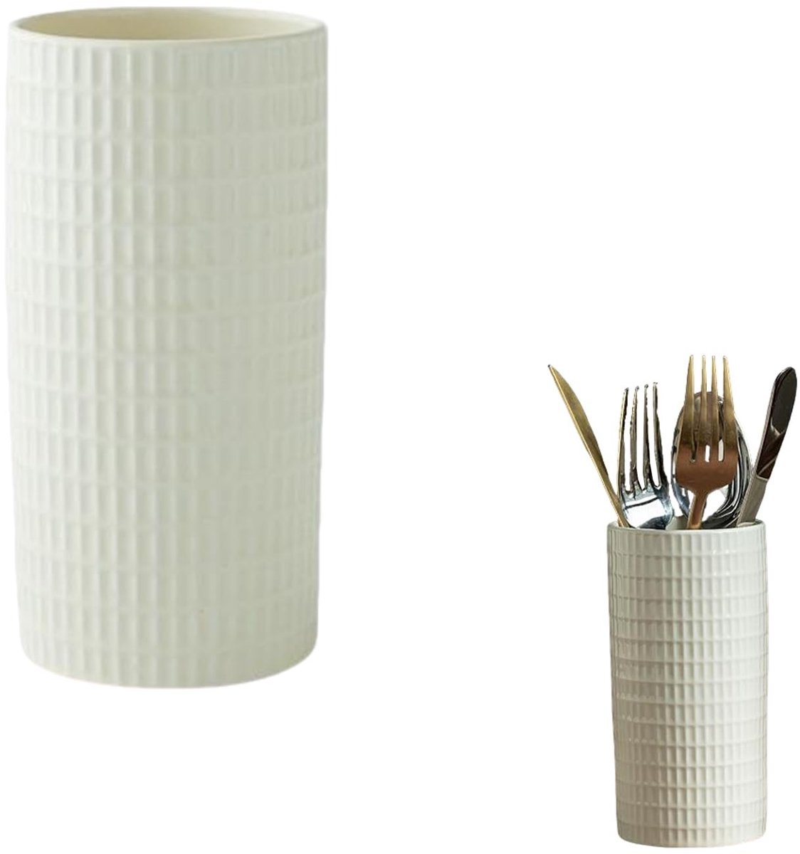 Dailygoods- Keukengereihouder Stabiel Ontwerp - Bestekhouder - Aanrechtopbergruimte - Glanzend Glazuur - Wit - Beschermt Servies