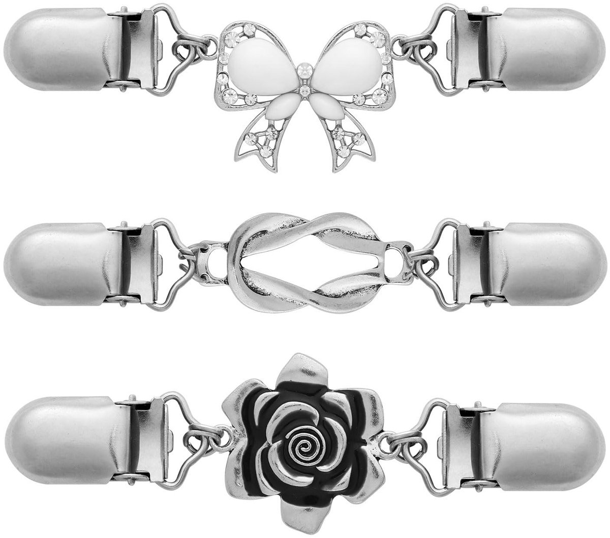 Dailygoods- Kledingknijpers 3 Stuks - Vintage Kledingclips - Tailleren - Jurkklemmen - Sjaals/Cardigans - Materiaal: Legering - Afmetingen: 11x3,6cm