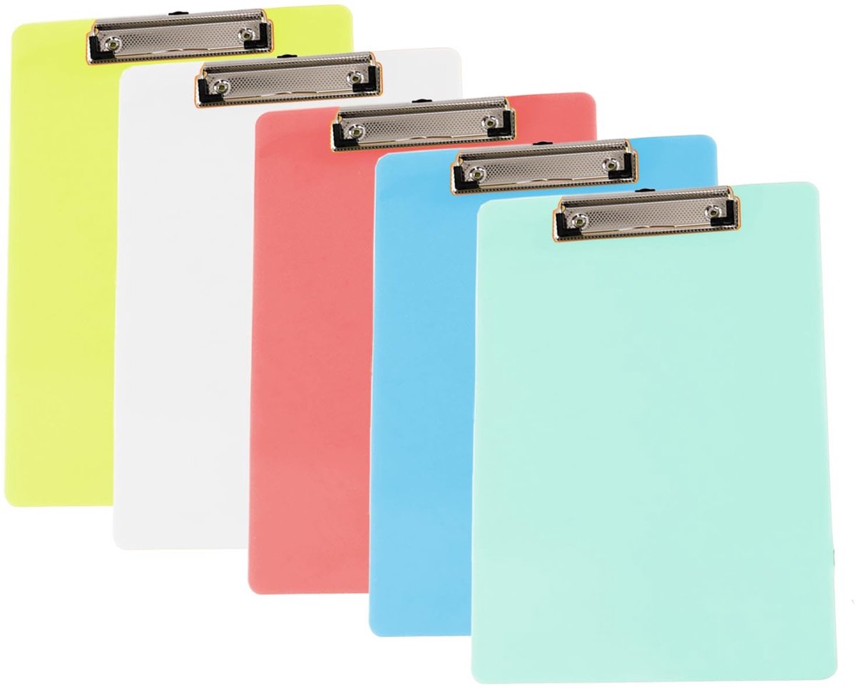 Dailygoods- Klemborden Set van 5 - Kunststof A4 Klemborden - Lichtgewicht & Stevig - Metalen Clip - Ideaal voor Kantoor/School - 32,5 x 22,5 cm - Notitiebord