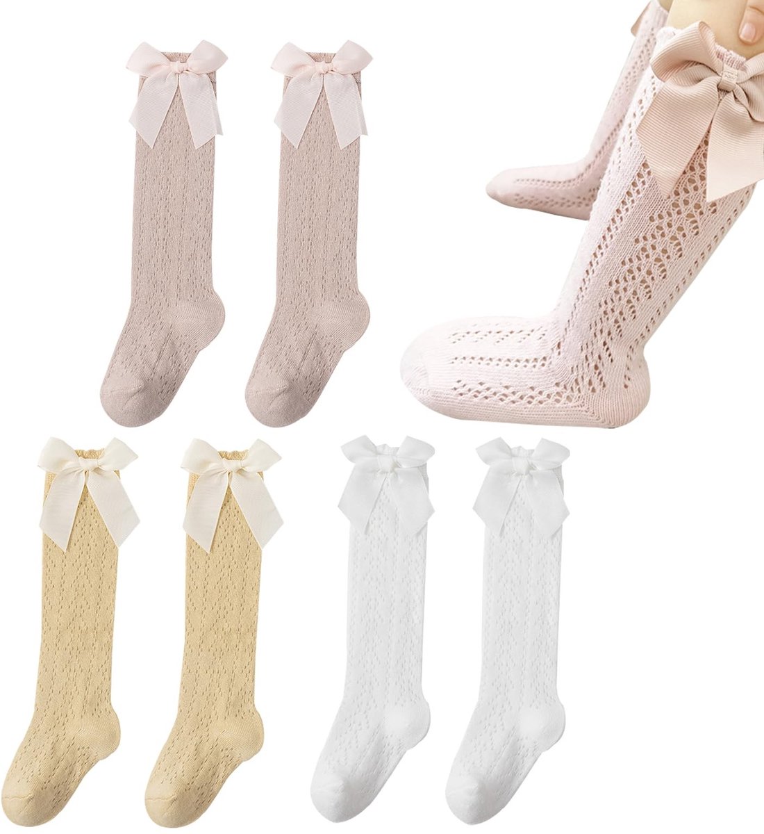 Dailygoods- Antislipsokken - 3 Paar - Knielousen Meisjes - Zacht en Ademend - Huidvriendelijk - Elastisch Bovendeel - Versterkte Hiel - Kniekousen