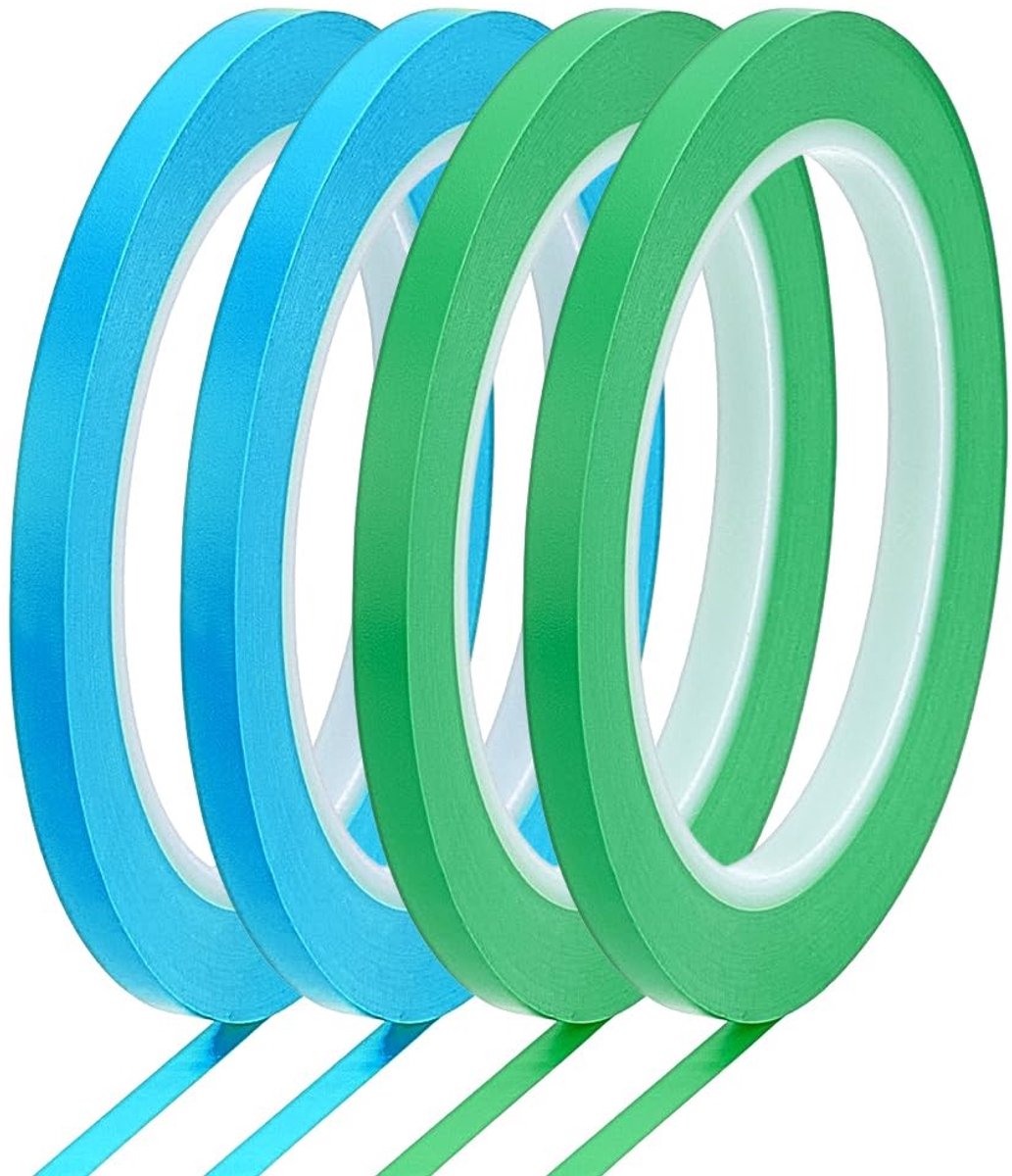 Dailygoods- Maskeertape Hoge Temperatuur - Fijne Lijntape - Dunne Tape - PVC - 4 Rollen - 6 mm × 33 m - Verftape