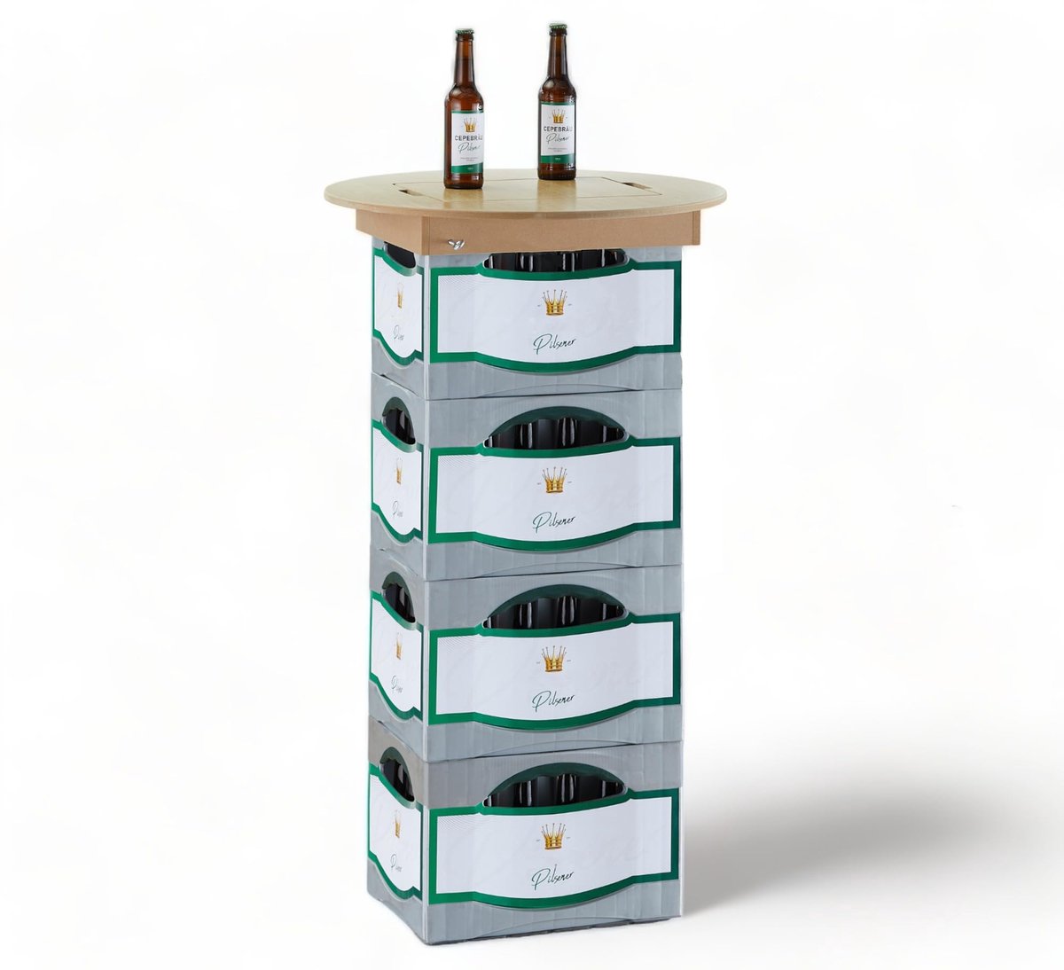 Dailygoods- Tafelopzetstuk Ø 60 cm - MDF Partytafel - Ruimte voor 4 Bierbakken - Montage zonder Gereedschap - Perfect voor Tuinfeest/Bierfeest
