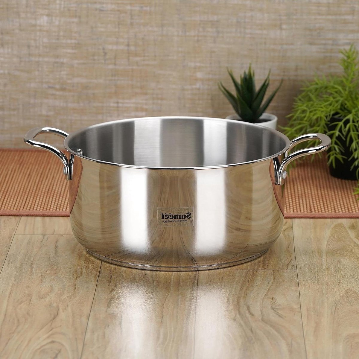 Braadpan Roestvrij staal Kookpot Inductie Langzaam Koken Gelijkmatige Warmteverdeling 5 Liter Zilver